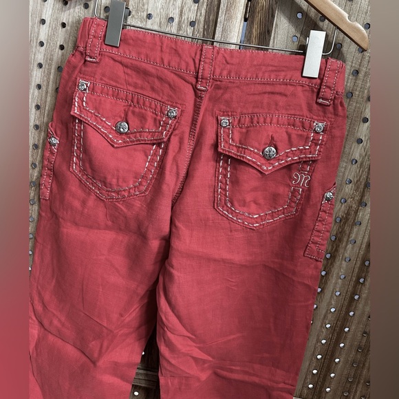 EUC MISS ME cargo linen wide leg silver embroidery pants red/orange trousers - Picture 5 of 5